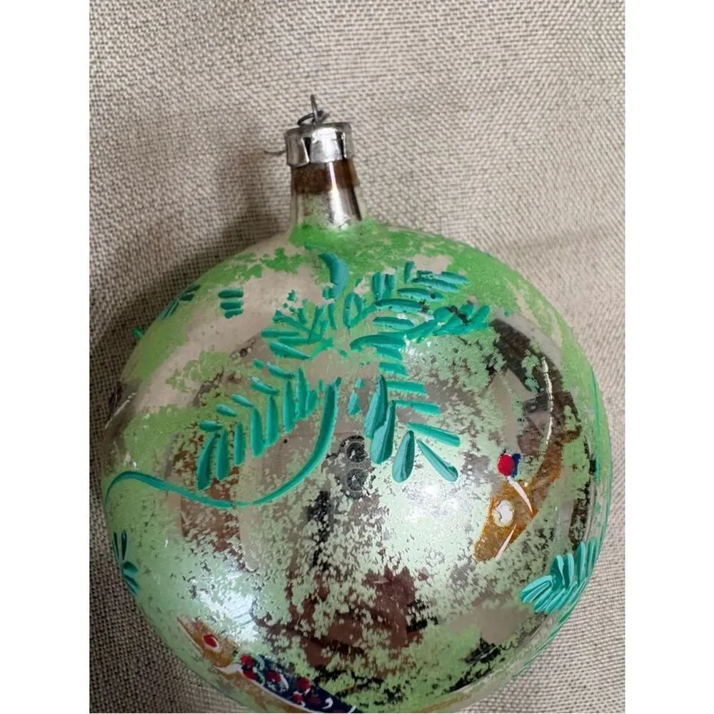 Vintage Glass Ornaments Set 2 Hand Painted Fish Mercury Style approx 4” diameter